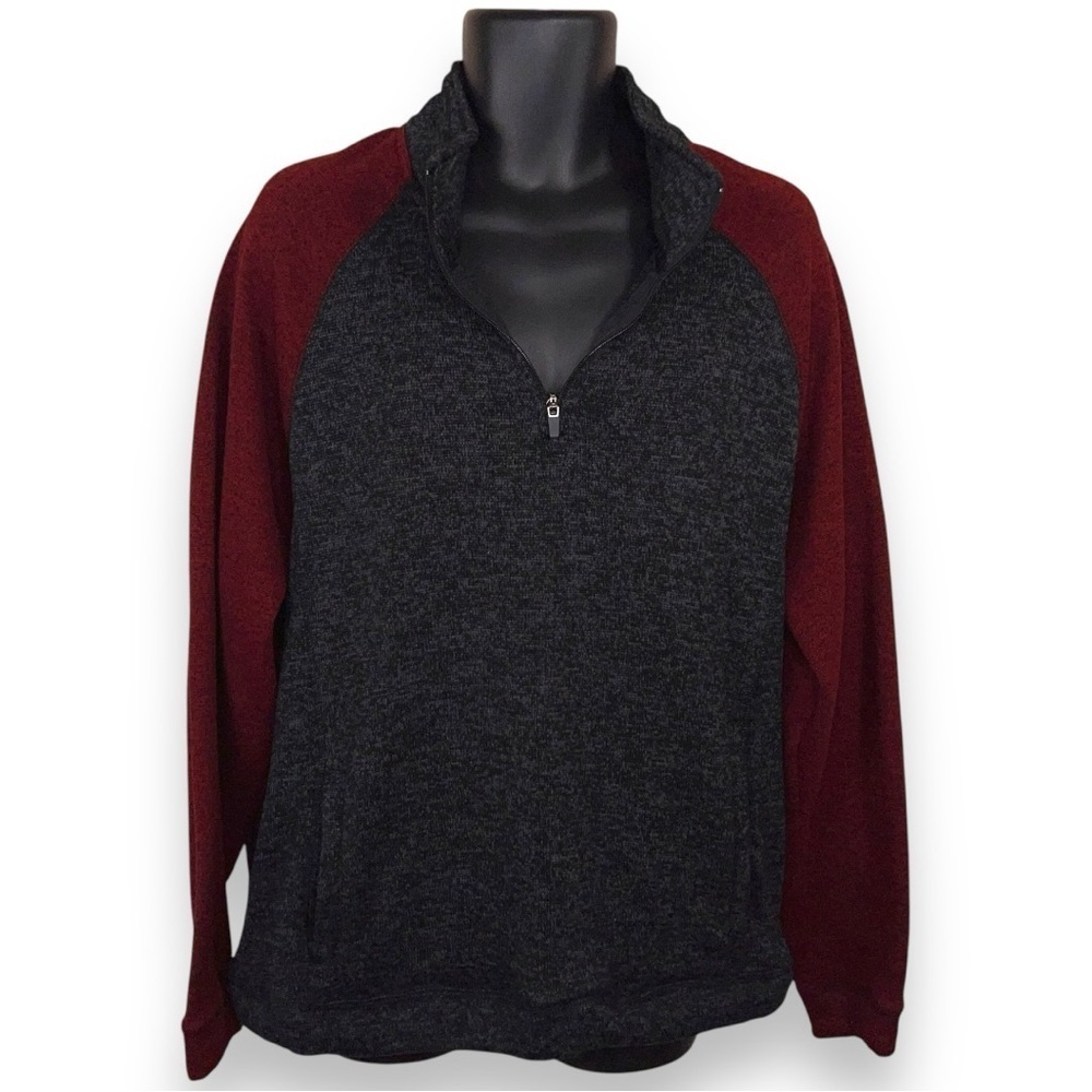 XL JOHN BARTLETT BURGUNDY RED DARK GREY FLEECE JACKET MENS PULLOVER ZIP COLLAR